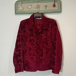 Vintage tapestry brocade Cabernet red button up jacket women’s XL